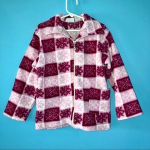 Vintage Fleece Pink Snowflake Zip Up Jacket Sweatshirt Girly Snow Winter Holiday